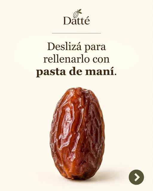 Pieza para redes sociales de Datté con una fotografía de un dátil y texto sobre su relleno